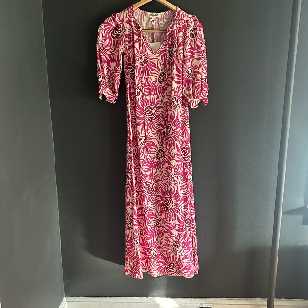 Diane Von Furstenberg Pink and White Floral Maxi Dress